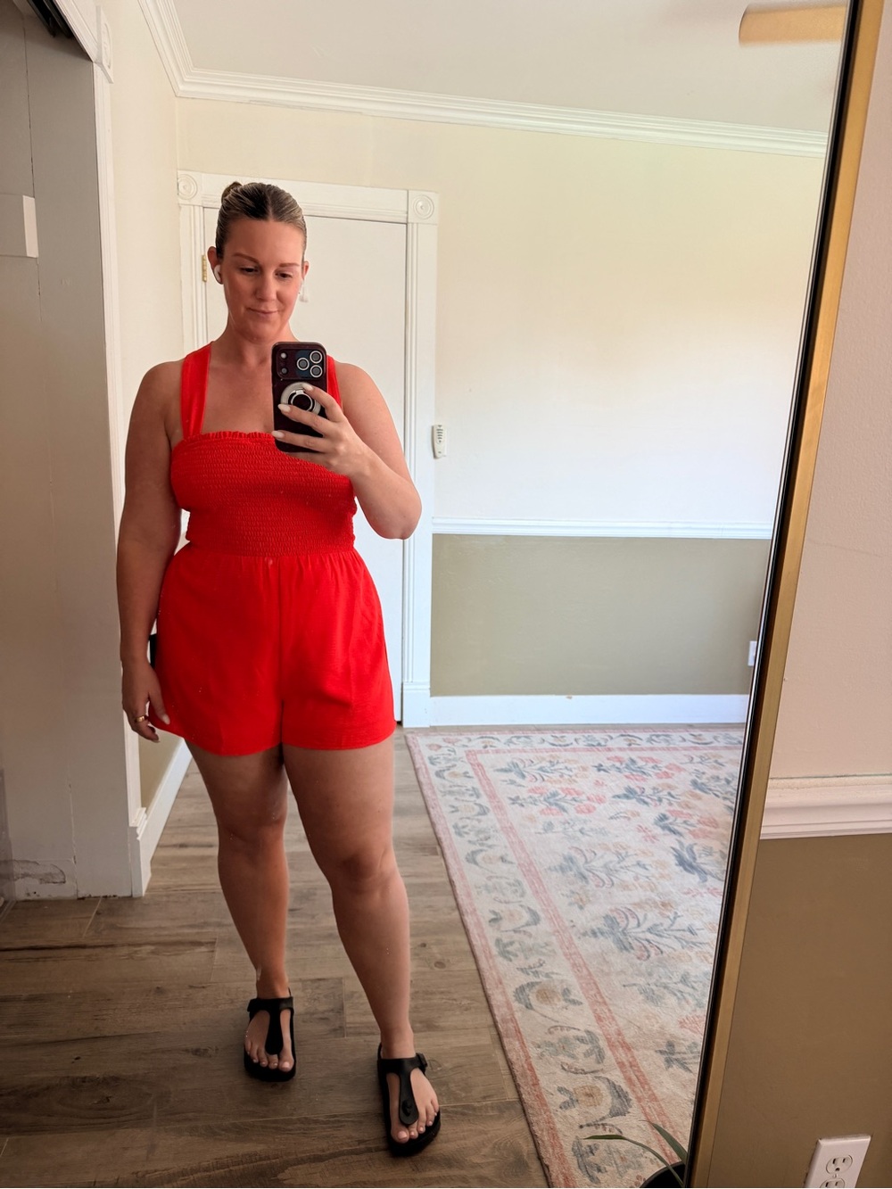 Lulu's Red Smocked Halter Romper